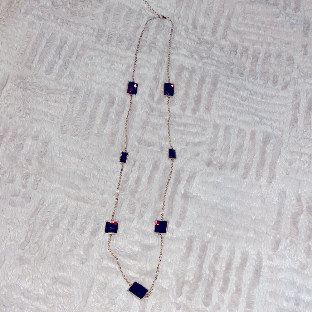 Gold Colored Adjustable Necklace With Ruby Red An… - image 3